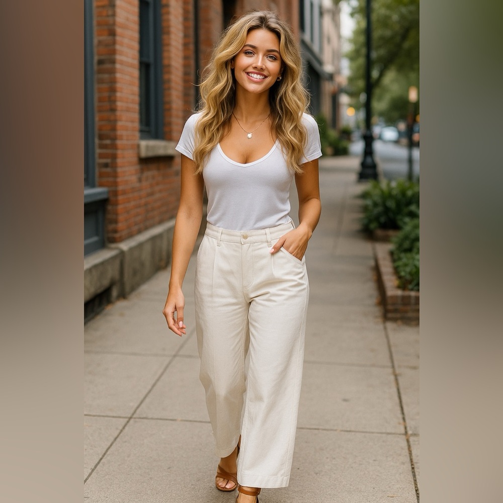 Zara Cream Wide-Leg Pants